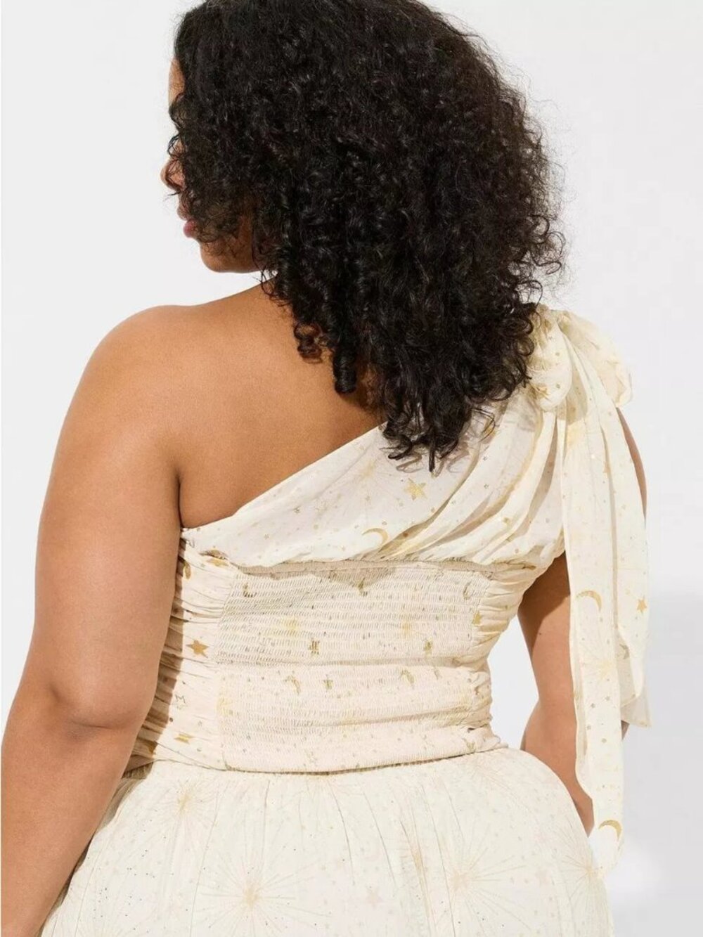Torrid Chiffon Foil One‑Shoulder Crop Top — Star Clusters — Size 1